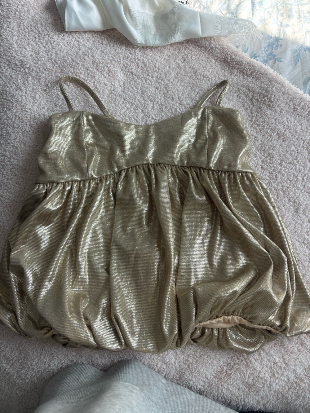 Zara Gold Shimmer Spaghetti-Strap Bubble Hem Cami